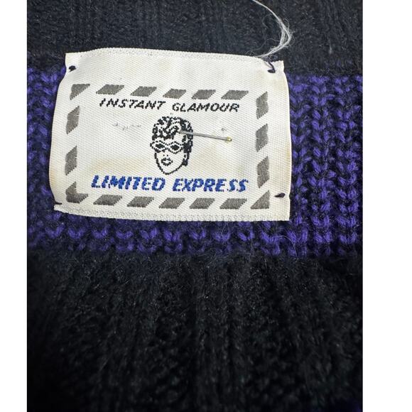 Vintage 1980s Limited Express Sweater Dress Purple Black Chevron Argyle Knit - Picture 5 of 6